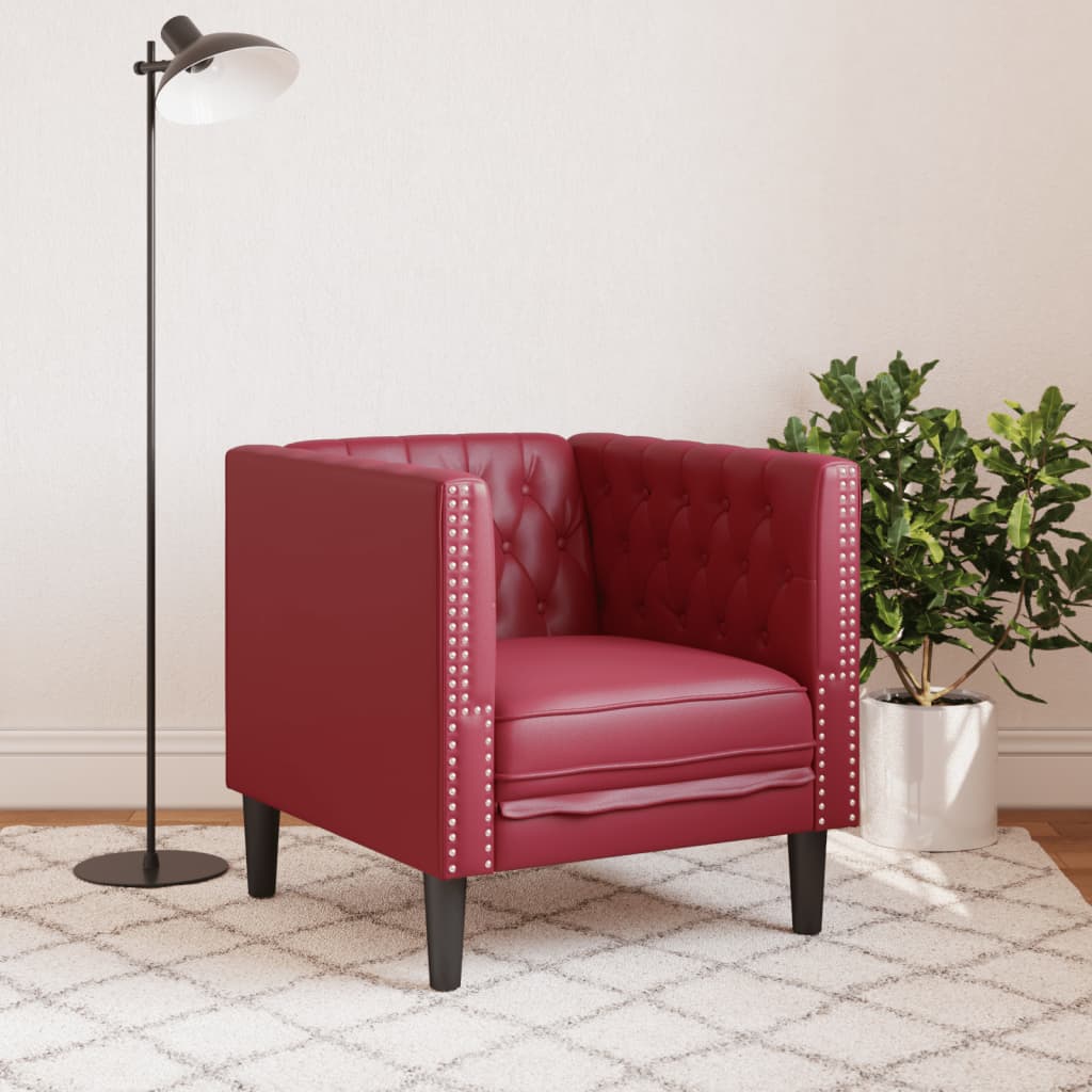 vidaXL Fotel Chesterfield, winna czerwień, tapicerowany sztuczną skórą
