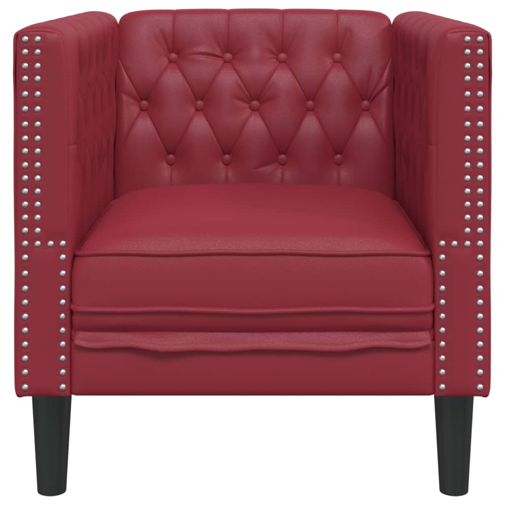 vidaXL Fotel Chesterfield, winna czerwień, tapicerowany sztuczną skórą