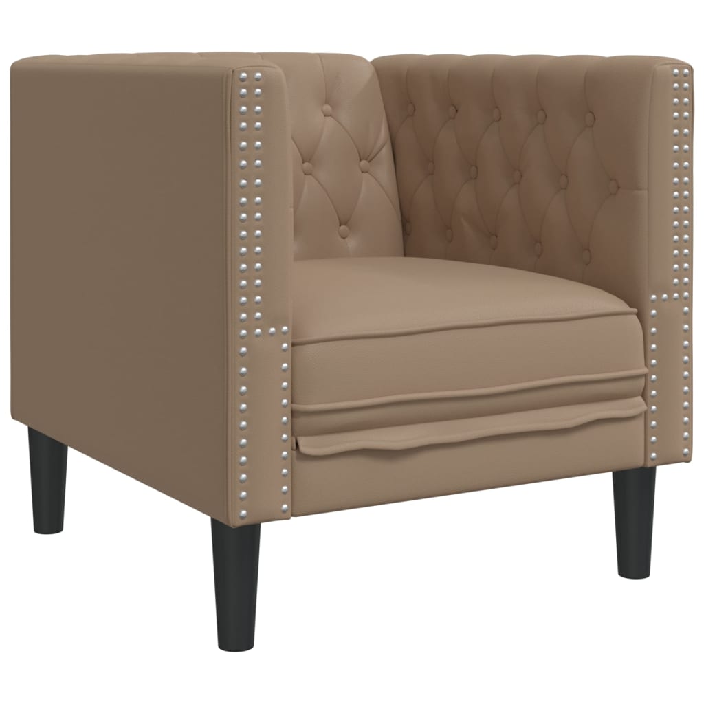 vidaXL Fotel Chesterfield, cappuccino, tapicerowany sztuczną skórą