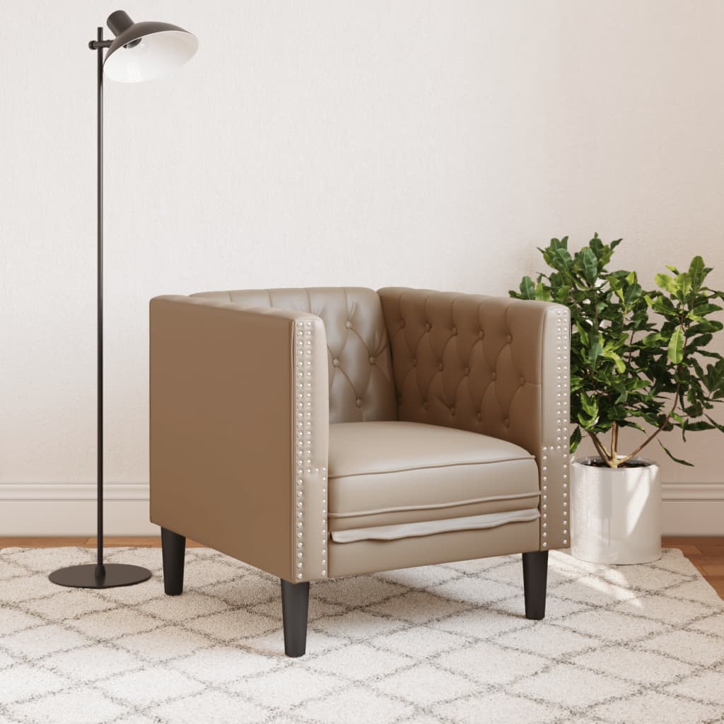 vidaXL Fotel Chesterfield, cappuccino, tapicerowany sztuczną skórą