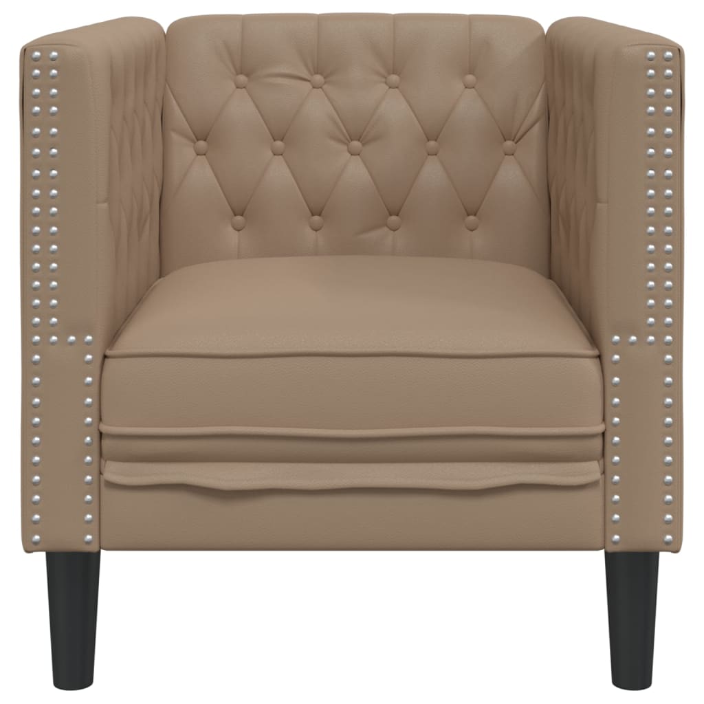 vidaXL Fotel Chesterfield, cappuccino, tapicerowany sztuczną skórą