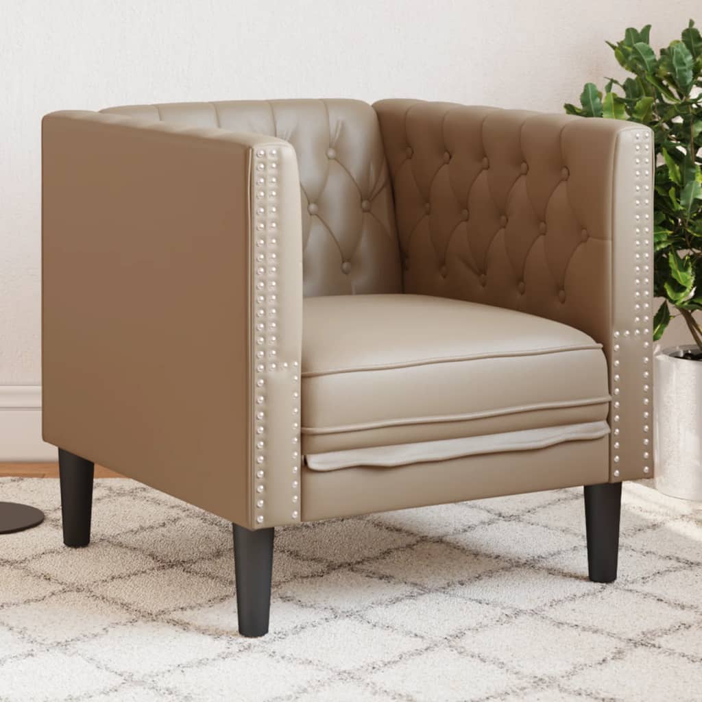 vidaXL Fotel Chesterfield, cappuccino, tapicerowany sztuczną skórą