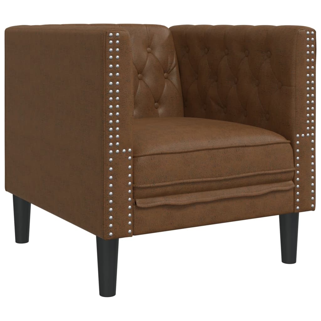 vidaXL Fotel Chesterfield, brązowy, sztuczna skóra zamszowa
