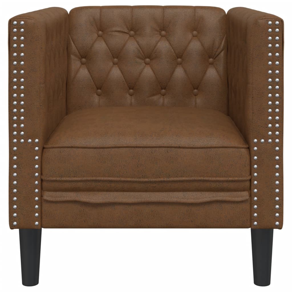 vidaXL Fotel Chesterfield, brązowy, sztuczna skóra zamszowa