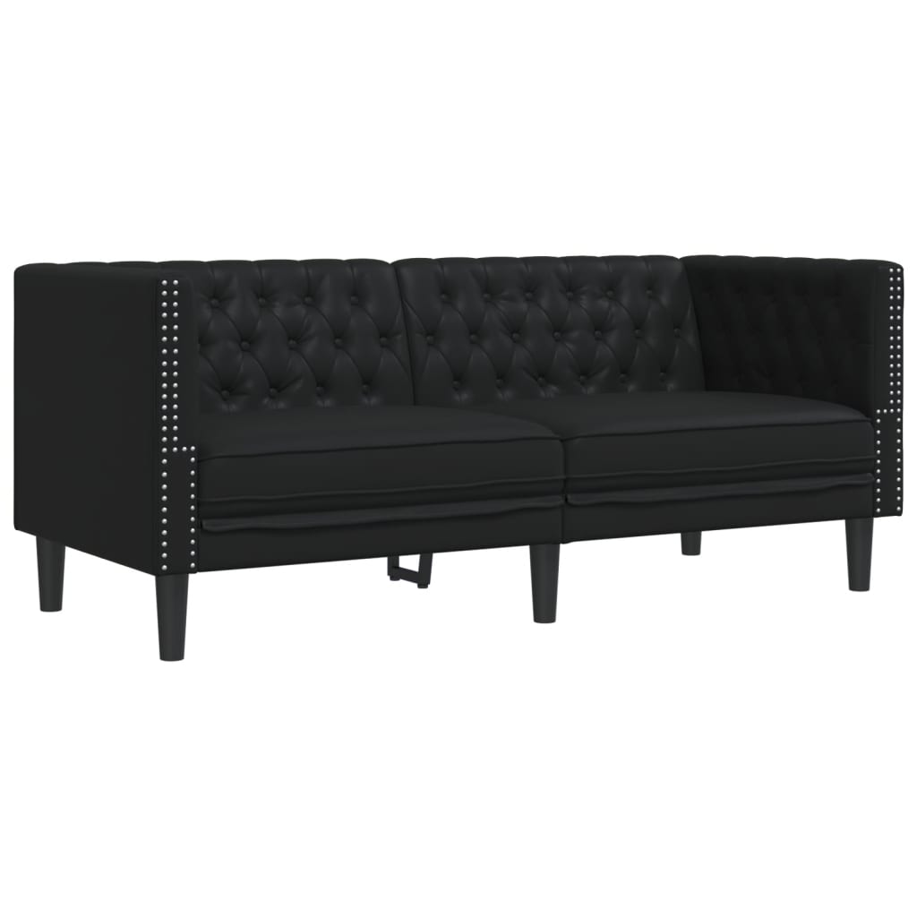 vidaXL Sofa Chesterfield, 2-os., czarna, tapicerowana sztuczną skórą