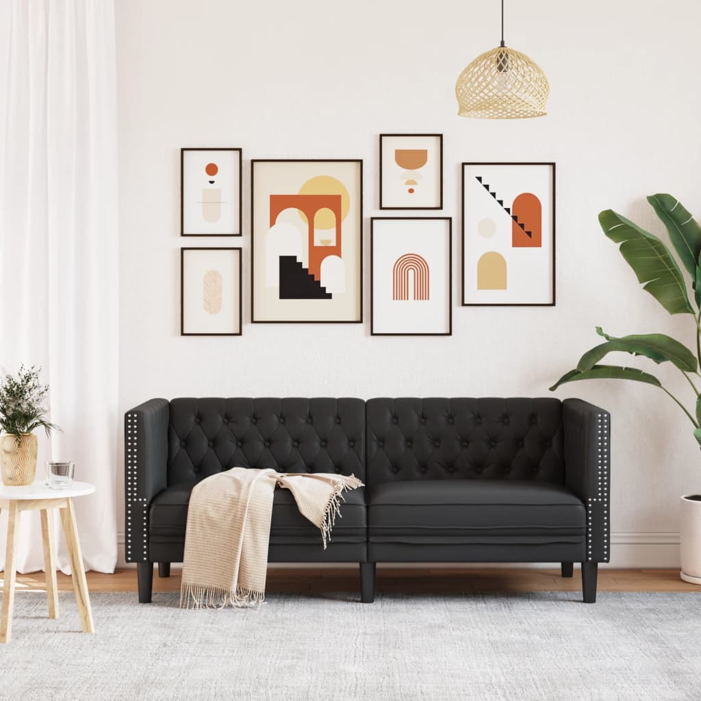 vidaXL Sofa Chesterfield, 2-os., czarna, tapicerowana sztuczną skórą