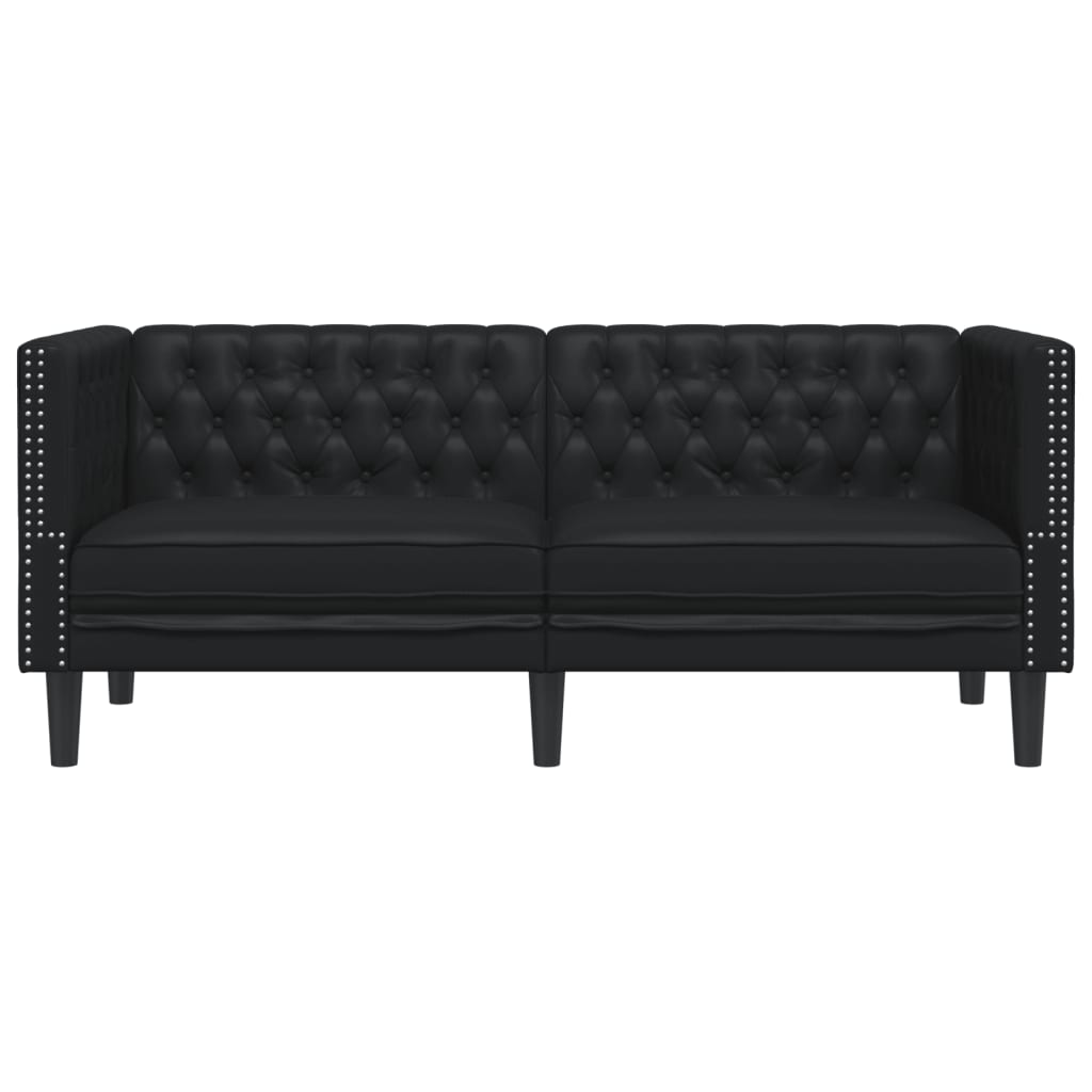 vidaXL Sofa Chesterfield, 2-os., czarna, tapicerowana sztuczną skórą