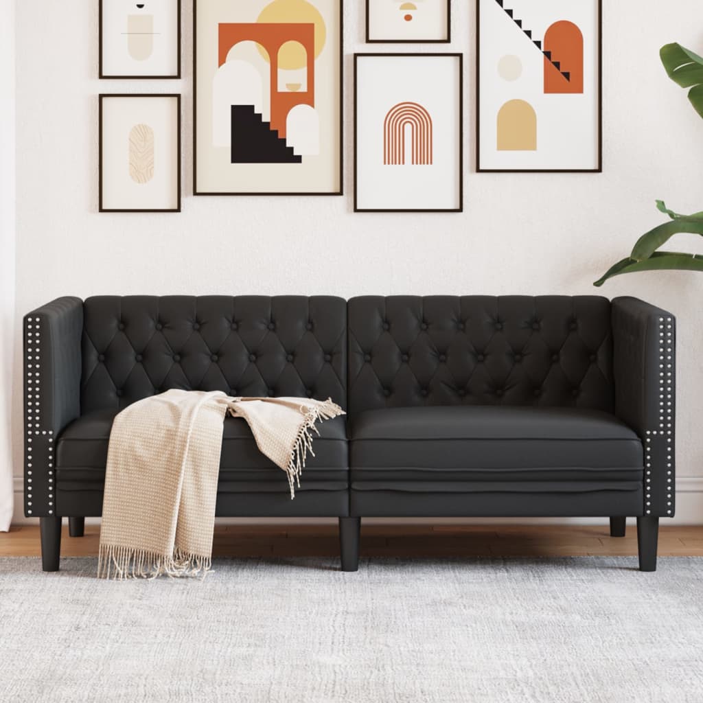 vidaXL Sofa Chesterfield, 2-os., czarna, tapicerowana sztuczną skórą
