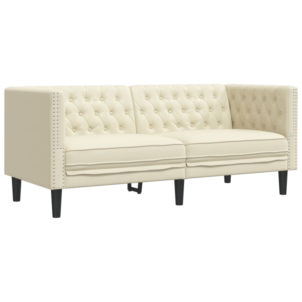 vidaXL Sofa Chesterfield, 2-os., kremowa, tapicerowana sztuczną skórą