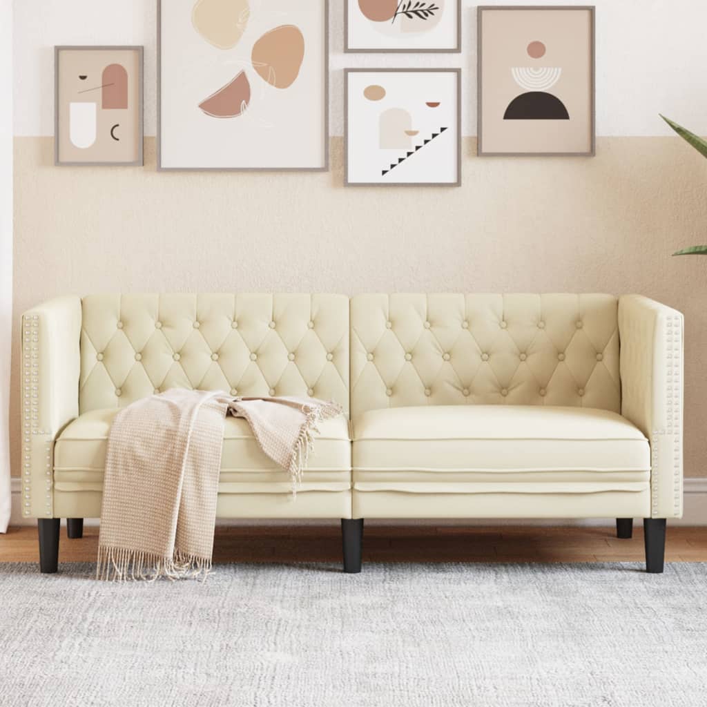 vidaXL Sofa Chesterfield, 2-os., kremowa, tapicerowana sztuczną skórą