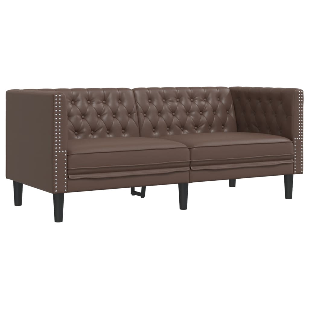 vidaXL Sofa Chesterfield, 2-os., brązowa, tapicerowana sztuczną skórą