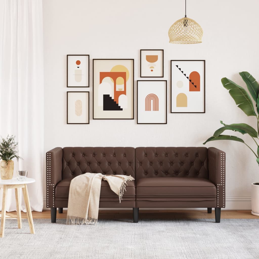 vidaXL Sofa Chesterfield, 2-os., brązowa, tapicerowana sztuczną skórą