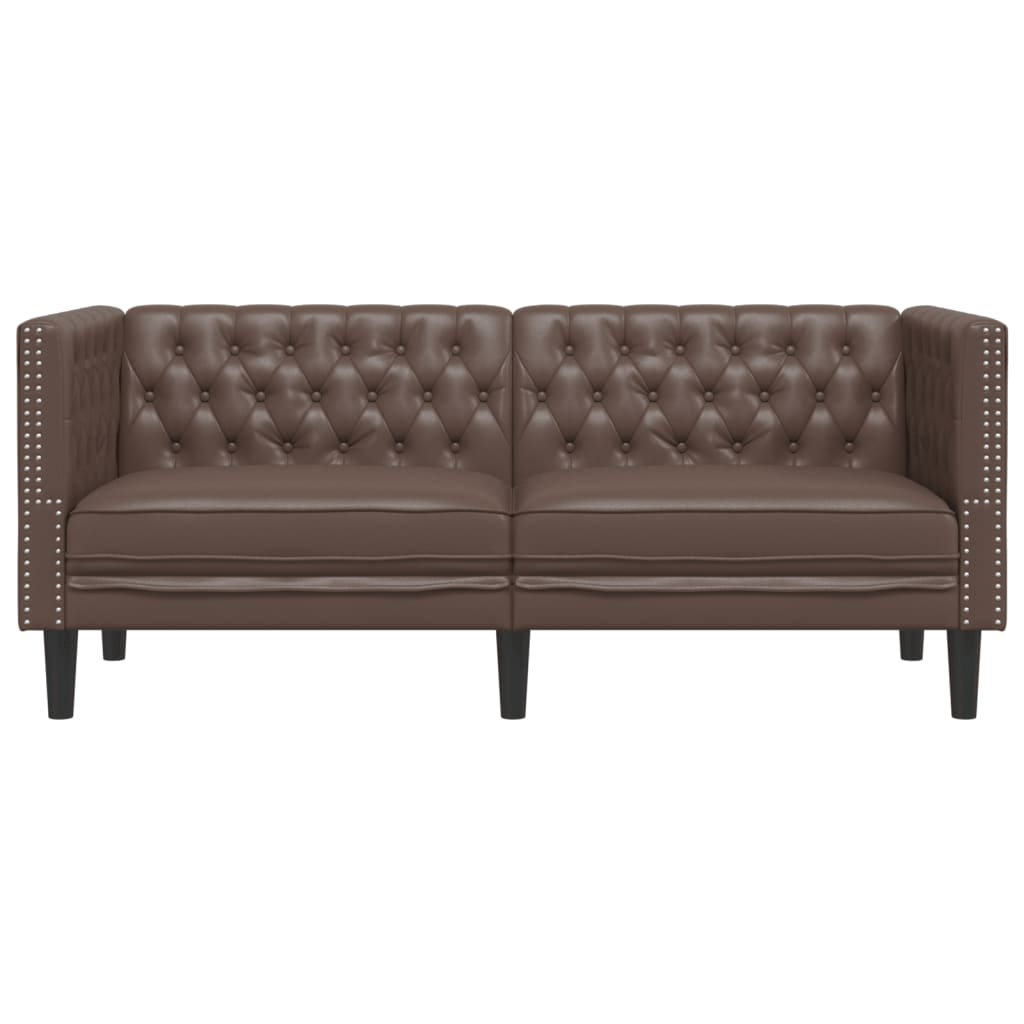 vidaXL Sofa Chesterfield, 2-os., brązowa, tapicerowana sztuczną skórą