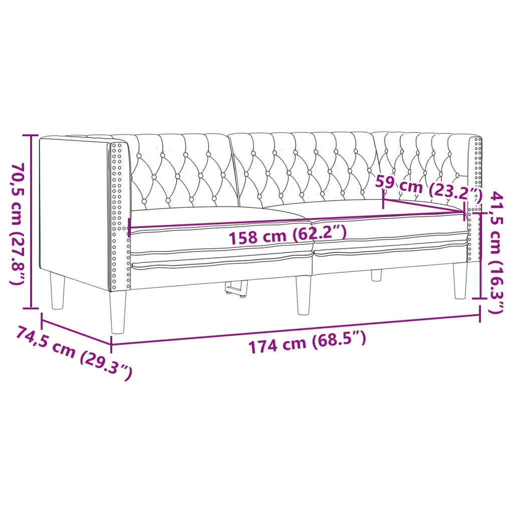 vidaXL Sofa Chesterfield, 2-os., brązowa, tapicerowana sztuczną skórą