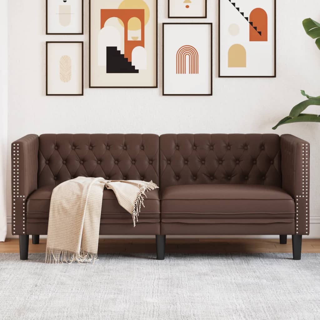 vidaXL Sofa Chesterfield, 2-os., brązowa, tapicerowana sztuczną skórą