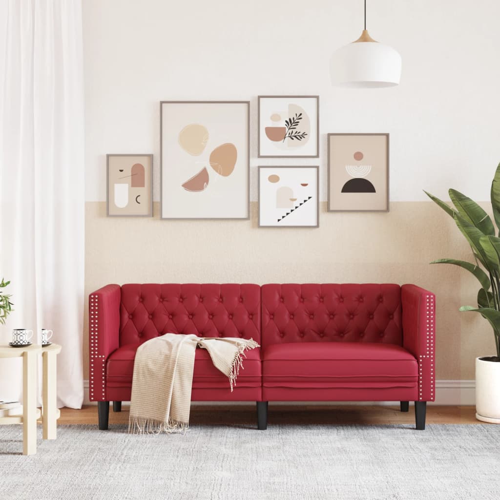 vidaXL Sofa Chesterfield, 2-os., bordowa, tapicerowana sztuczną skórą
