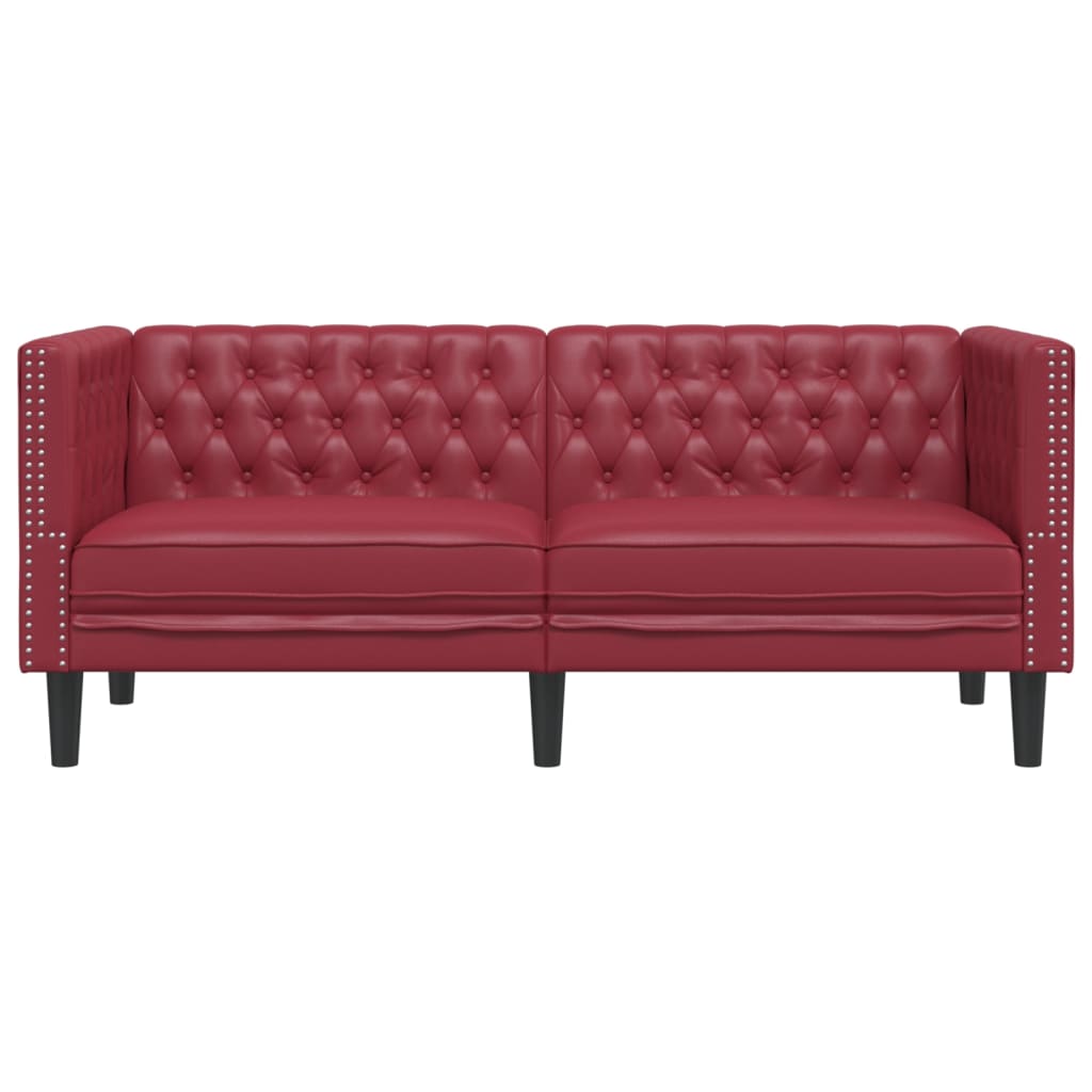 vidaXL Sofa Chesterfield, 2-os., bordowa, tapicerowana sztuczną skórą