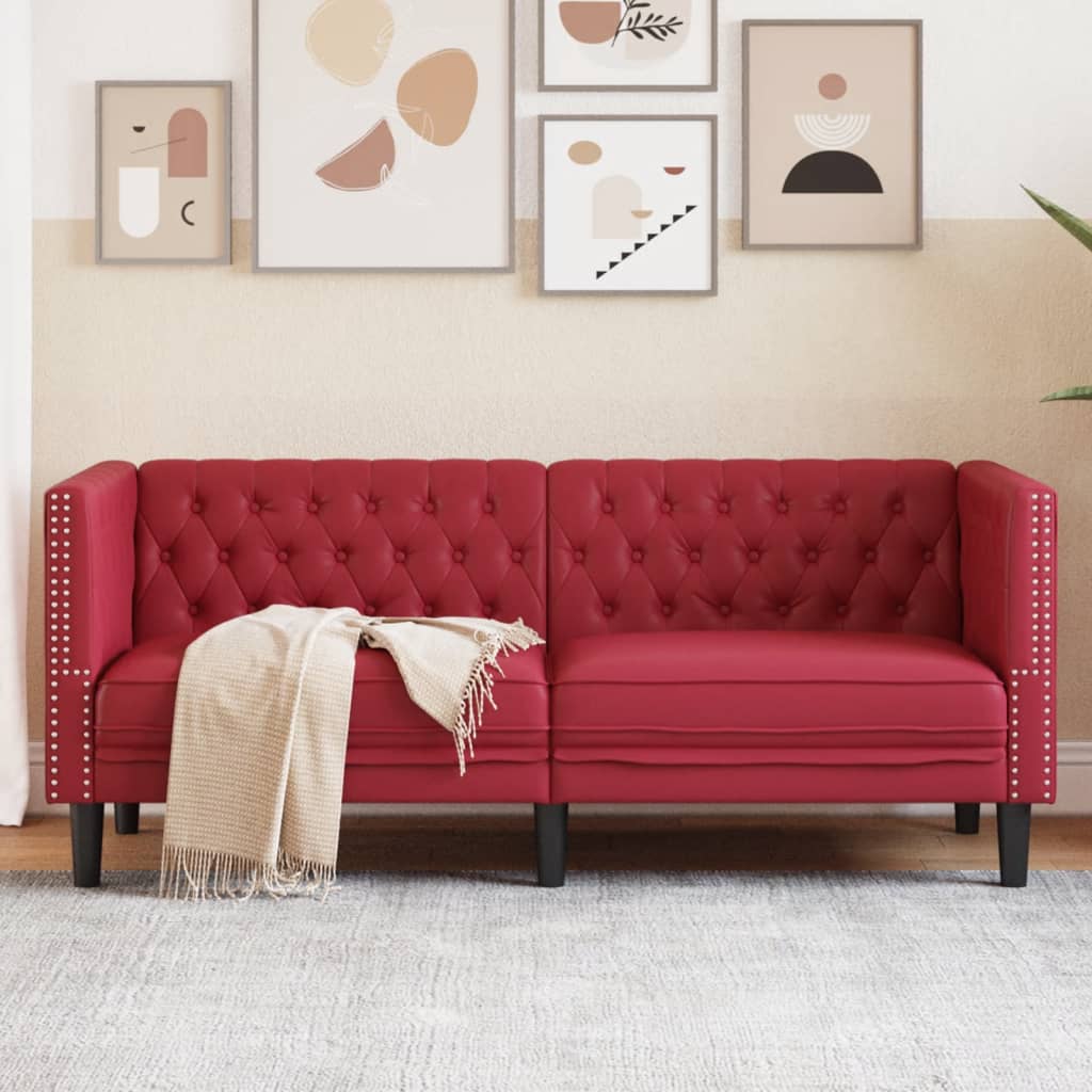 vidaXL Sofa Chesterfield, 2-os., bordowa, tapicerowana sztuczną skórą