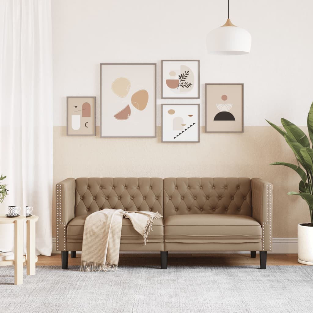 vidaXL Sofa Chesterfield, 2-os., cappuccino, sztuczna skóra