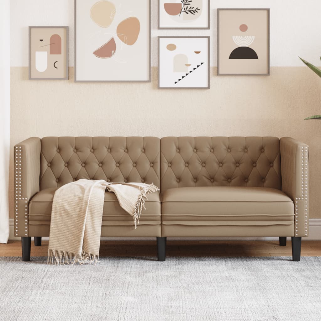 vidaXL Sofa Chesterfield, 2-os., cappuccino, sztuczna skóra
