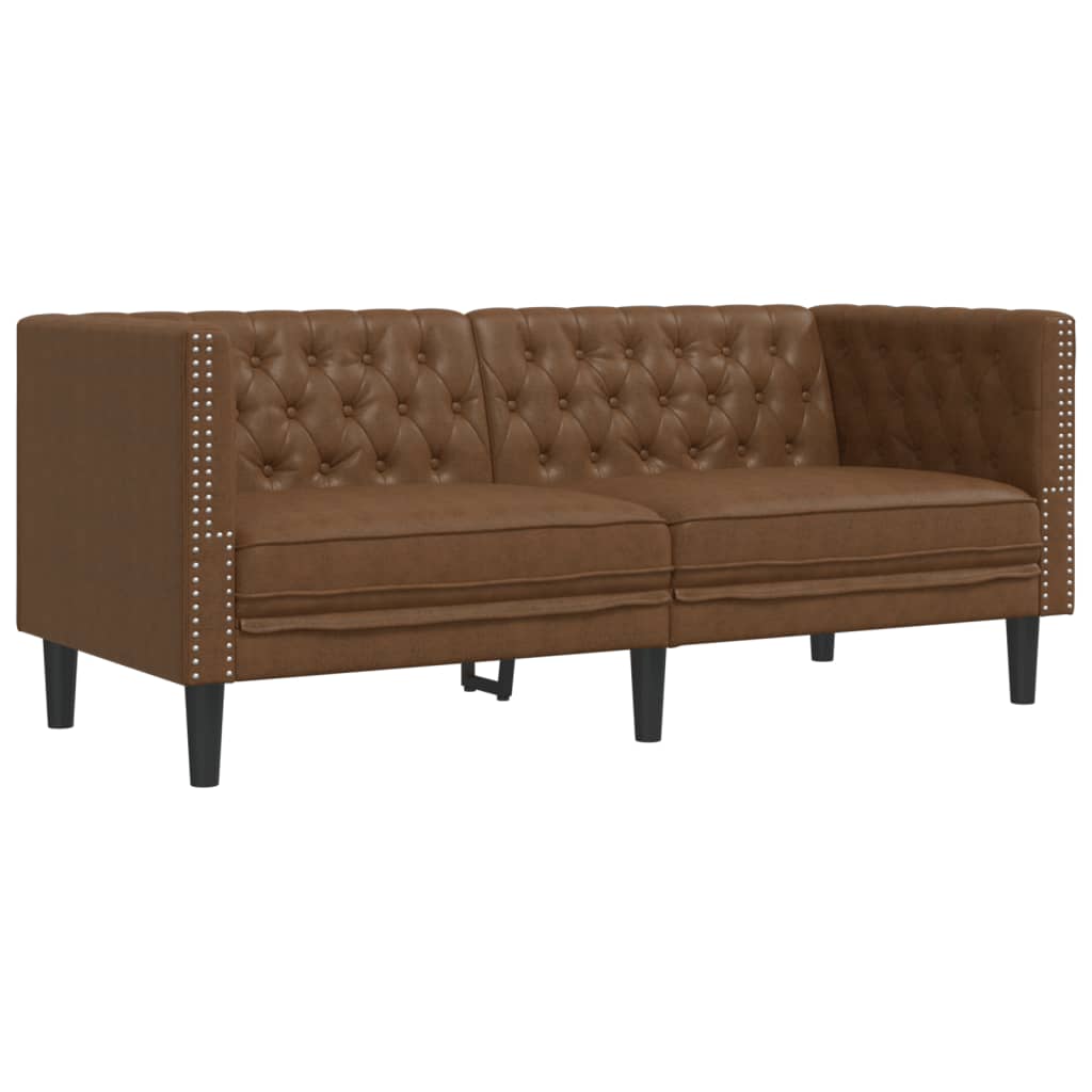 vidaXL Sofa Chesterfield, 2-os., brązowa, sztuczna skóra zamszowa