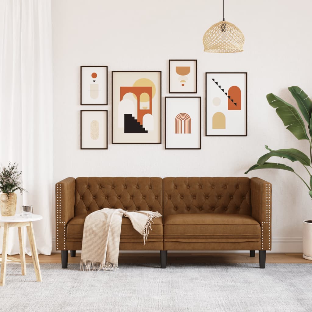 vidaXL Sofa Chesterfield, 2-os., brązowa, sztuczna skóra zamszowa