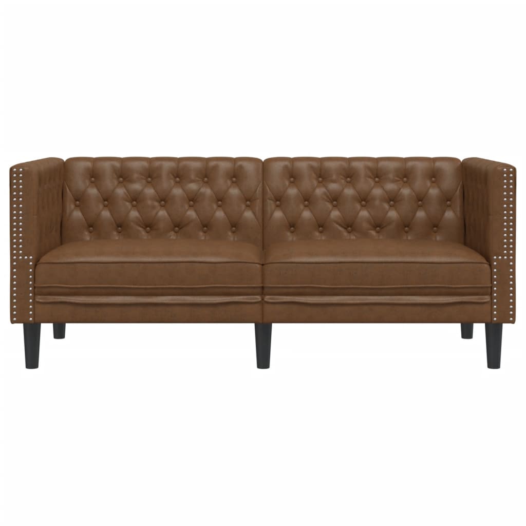 vidaXL Sofa Chesterfield, 2-os., brązowa, sztuczna skóra zamszowa