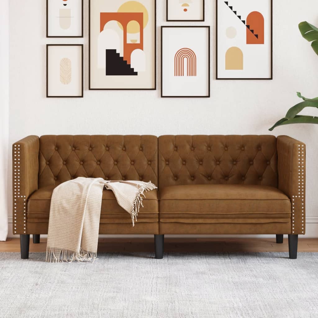 vidaXL Sofa Chesterfield, 2-os., brązowa, sztuczna skóra zamszowa