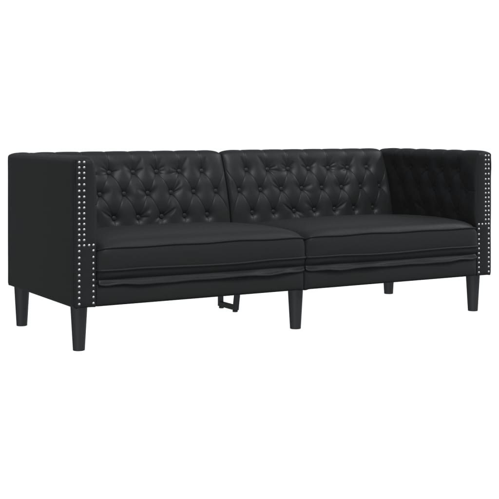 vidaXL Sofa Chesterfield, 3-os., czarna, tapicerowana sztuczną skórą
