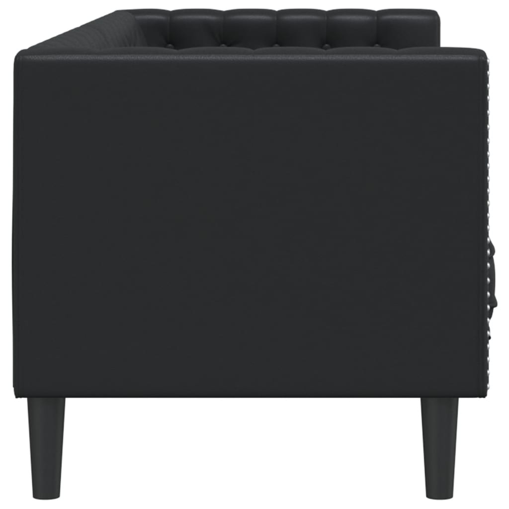 vidaXL Sofa Chesterfield, 3-os., czarna, tapicerowana sztuczną skórą