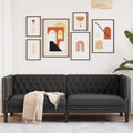vidaXL Sofa Chesterfield, 3-os., czarna, tapicerowana sztuczną skórą