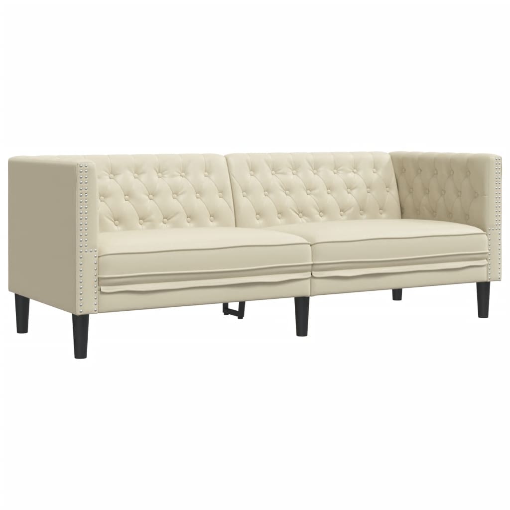 vidaXL Sofa Chesterfield, trzyosobowa, kremowa, sztuczna skóra