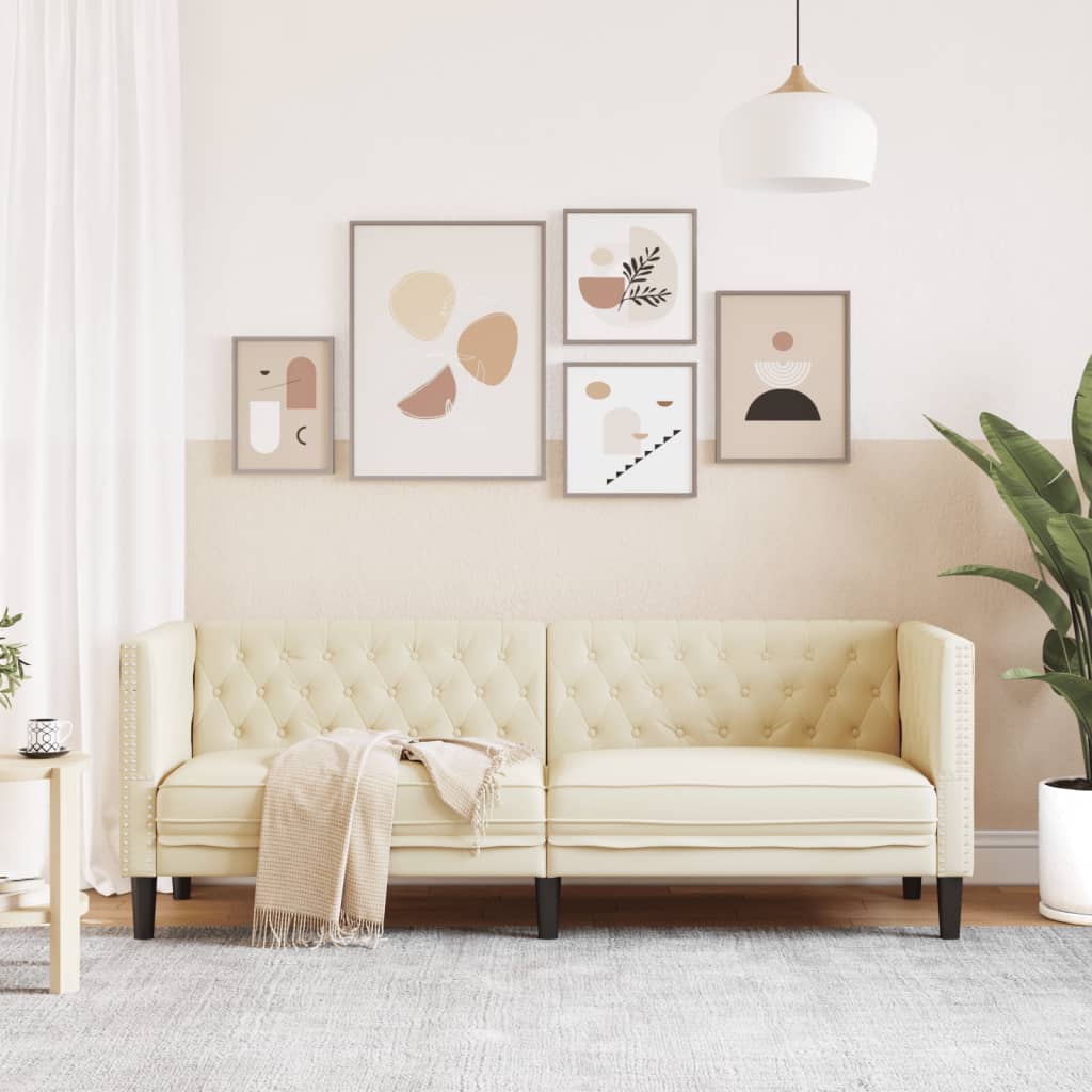 vidaXL Sofa Chesterfield, trzyosobowa, kremowa, sztuczna skóra