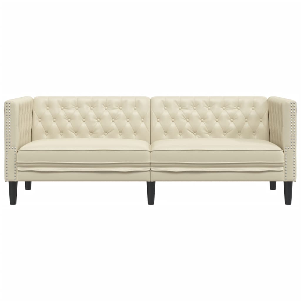 vidaXL Sofa Chesterfield, trzyosobowa, kremowa, sztuczna skóra