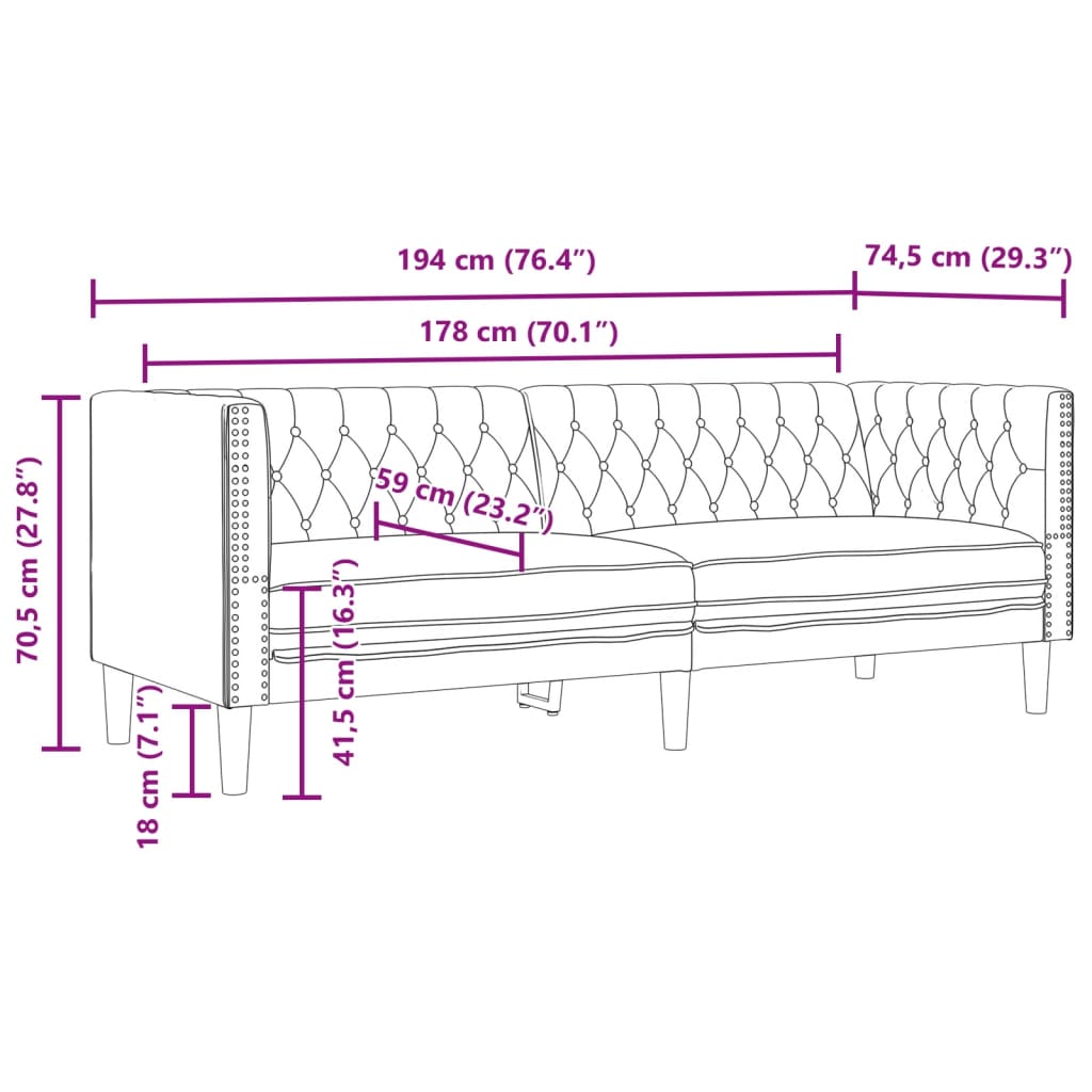 vidaXL Sofa Chesterfield, trzyosobowa, kremowa, sztuczna skóra