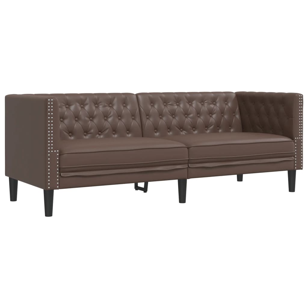 vidaXL Sofa Chesterfield, 3-os., brązowa, tapicerowana sztuczną skórą