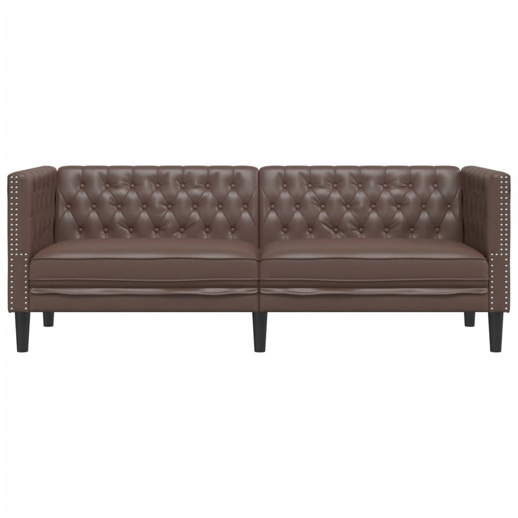 vidaXL Sofa Chesterfield, 3-os., brązowa, tapicerowana sztuczną skórą