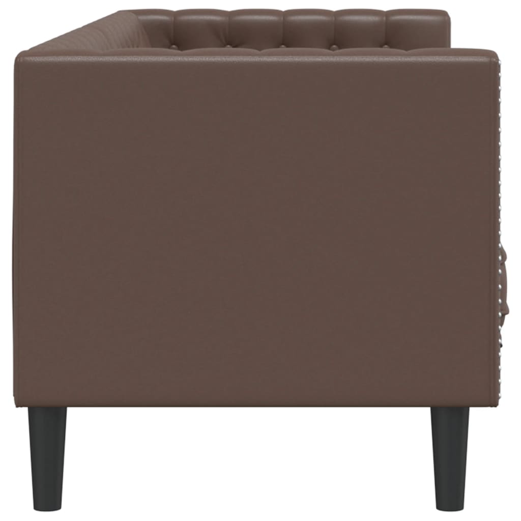 vidaXL Sofa Chesterfield, 3-os., brązowa, tapicerowana sztuczną skórą