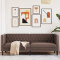 vidaXL Sofa Chesterfield, 3-os., brązowa, tapicerowana sztuczną skórą