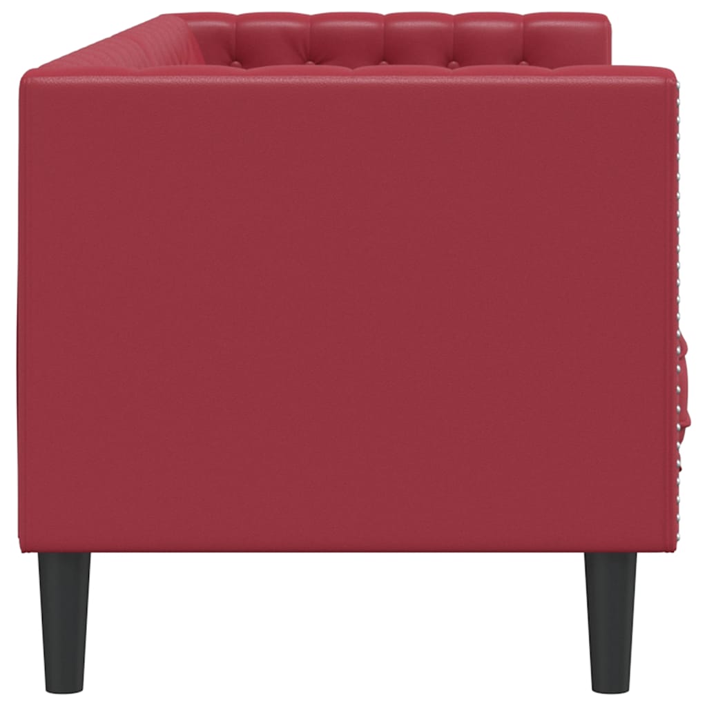 vidaXL Sofa Chesterfield, 3-os., bordowa, tapicerowana sztuczną skórą