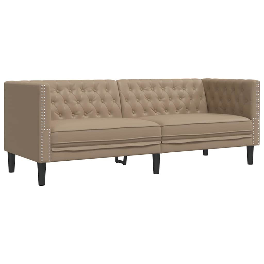 vidaXL Sofa Chesterfield, 3-os., cappuccino, sztuczna skóra