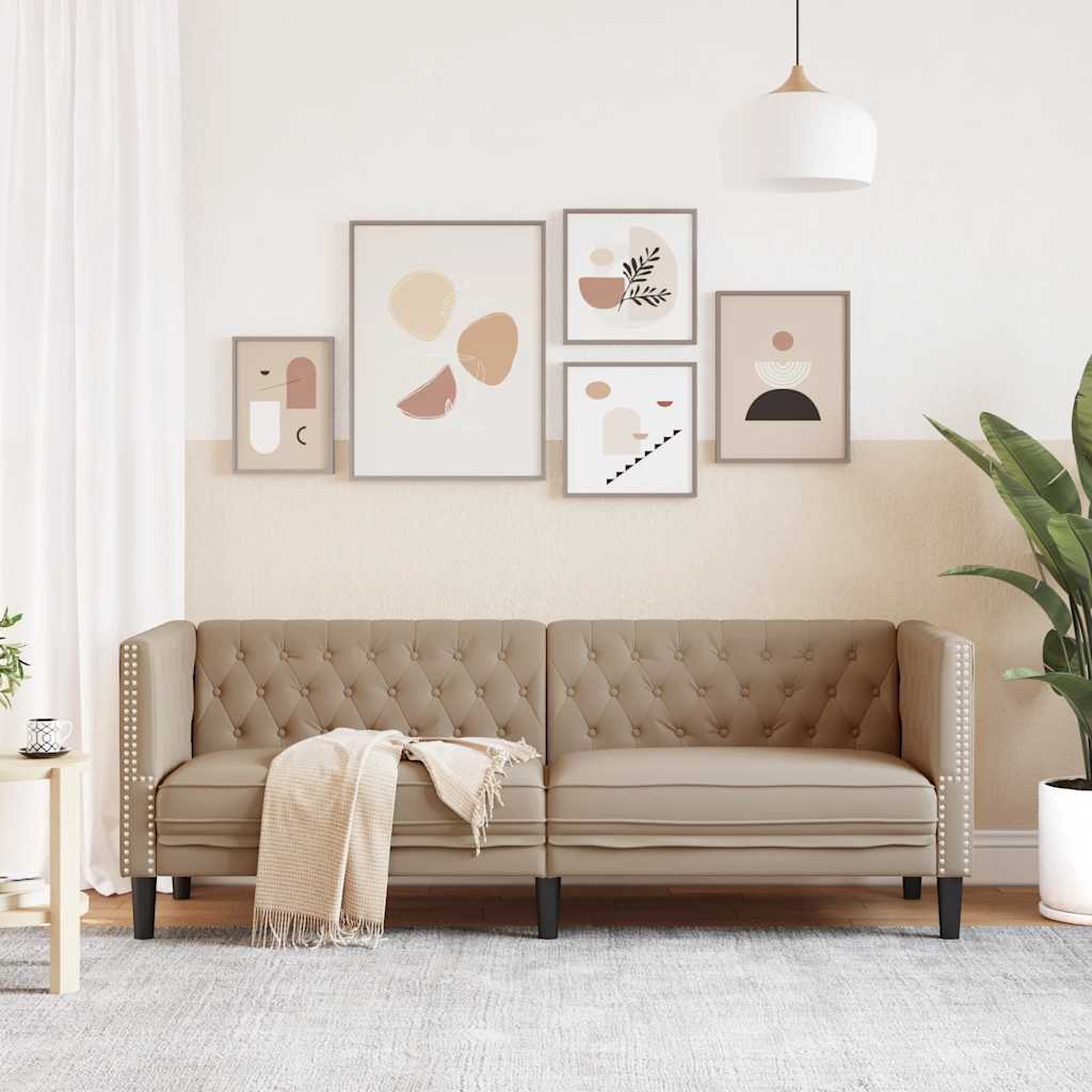 vidaXL Sofa Chesterfield, 3-os., cappuccino, sztuczna skóra