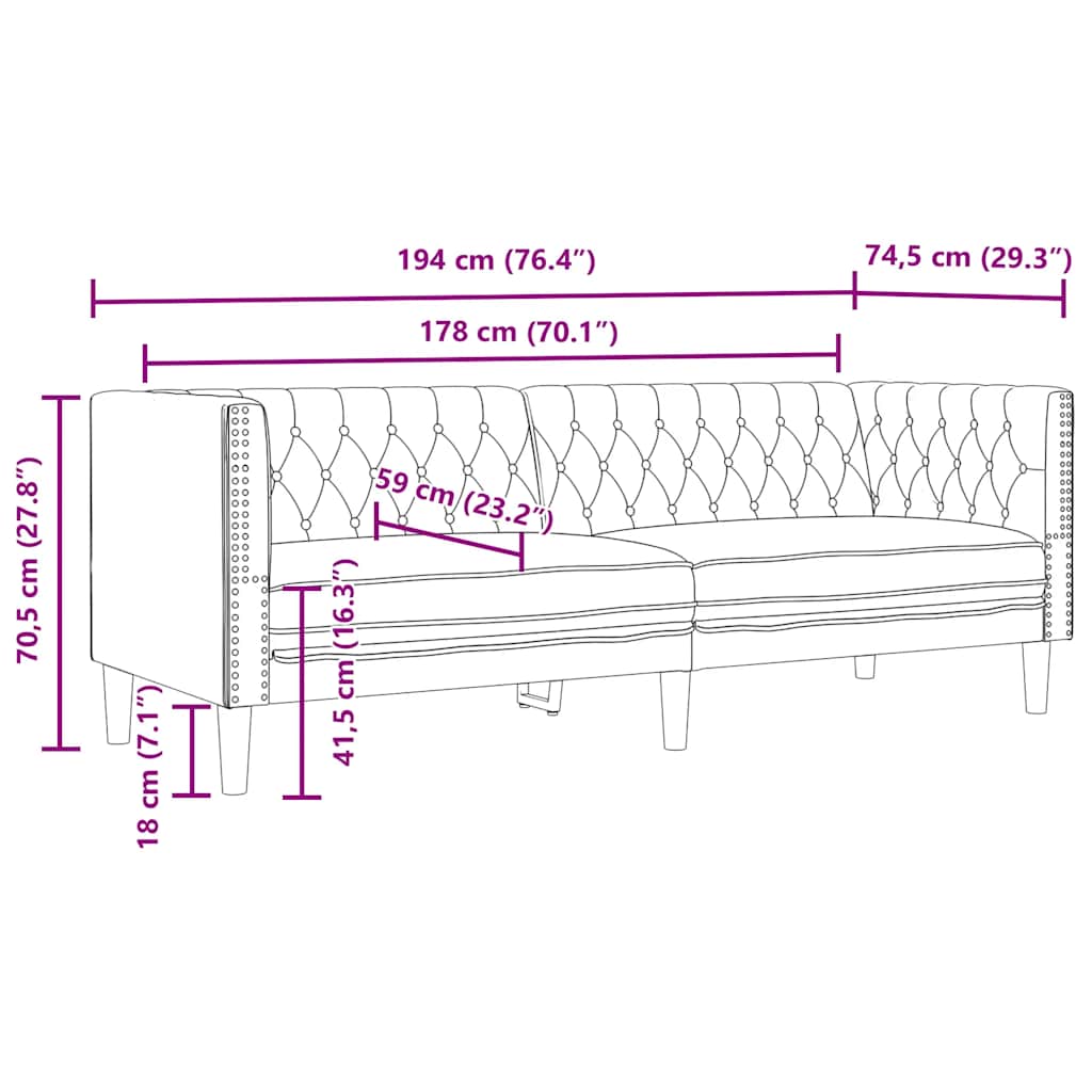 vidaXL Sofa Chesterfield, 3-os., cappuccino, sztuczna skóra
