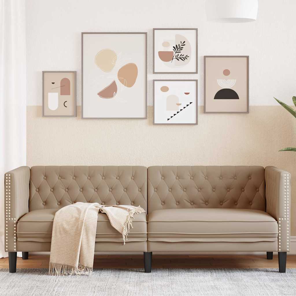 vidaXL Sofa Chesterfield, 3-os., cappuccino, sztuczna skóra