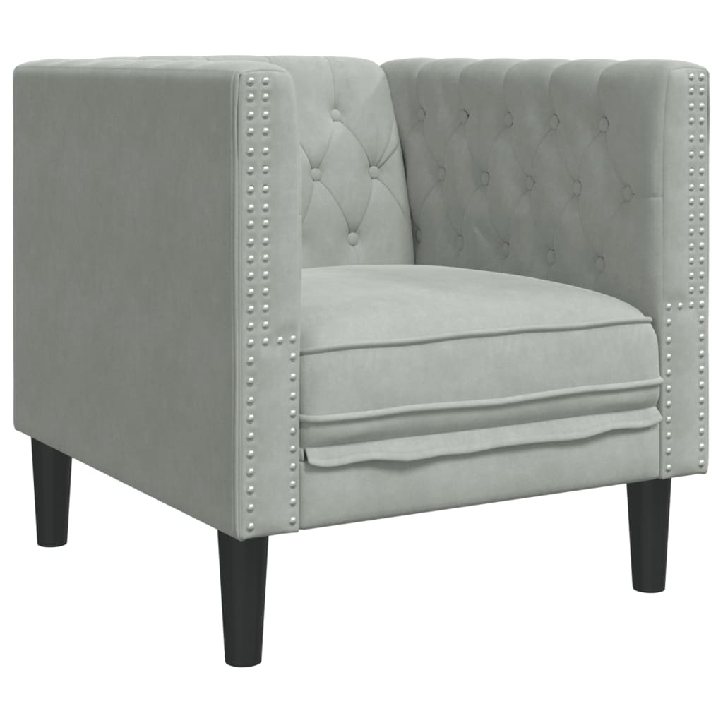 vidaXL Fotel Chesterfield, jasnoszary, tapicerowany aksamitem