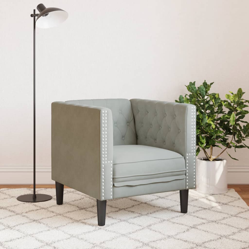 vidaXL Fotel Chesterfield, jasnoszary, tapicerowany aksamitem