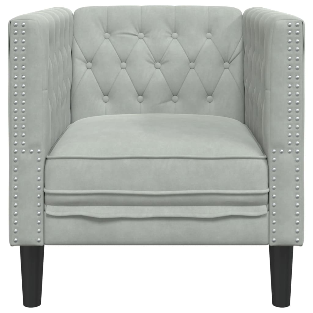 vidaXL Fotel Chesterfield, jasnoszary, tapicerowany aksamitem