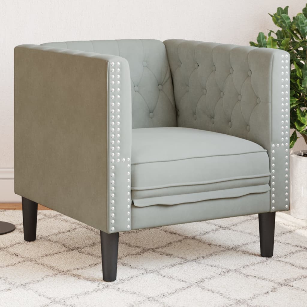 vidaXL Fotel Chesterfield, jasnoszary, tapicerowany aksamitem
