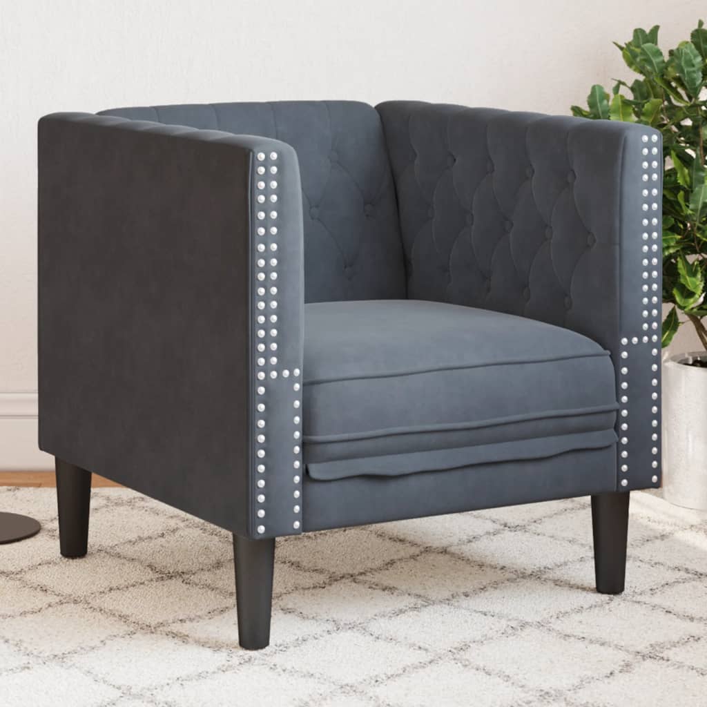 vidaXL Fotel Chesterfield, ciemnoszary, tapicerowany aksamitem