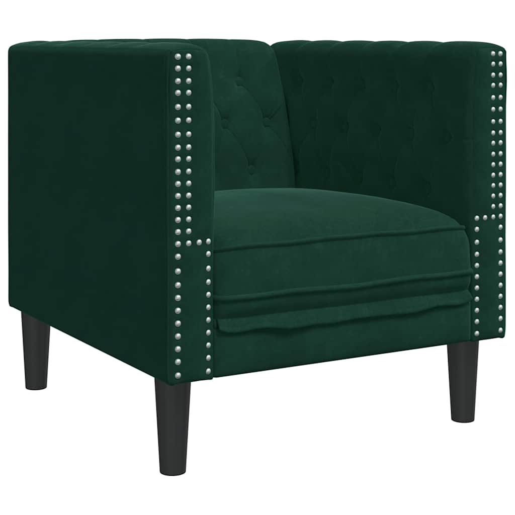 vidaXL Fotel Chesterfield, ciemnozielony, tapicerowany aksamitem